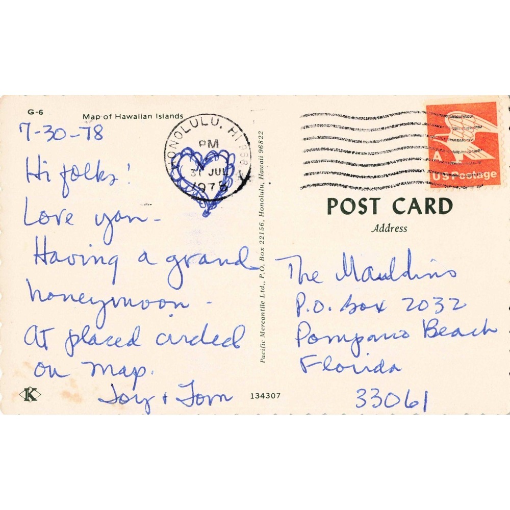 Vintage 1978 Hawaii Islands Map Postcard Honolulu Postmark Mark Twain Quote - Picture 2 of 2